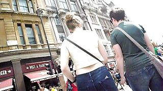 Spying on sexy brunette milf mom walking on the street
